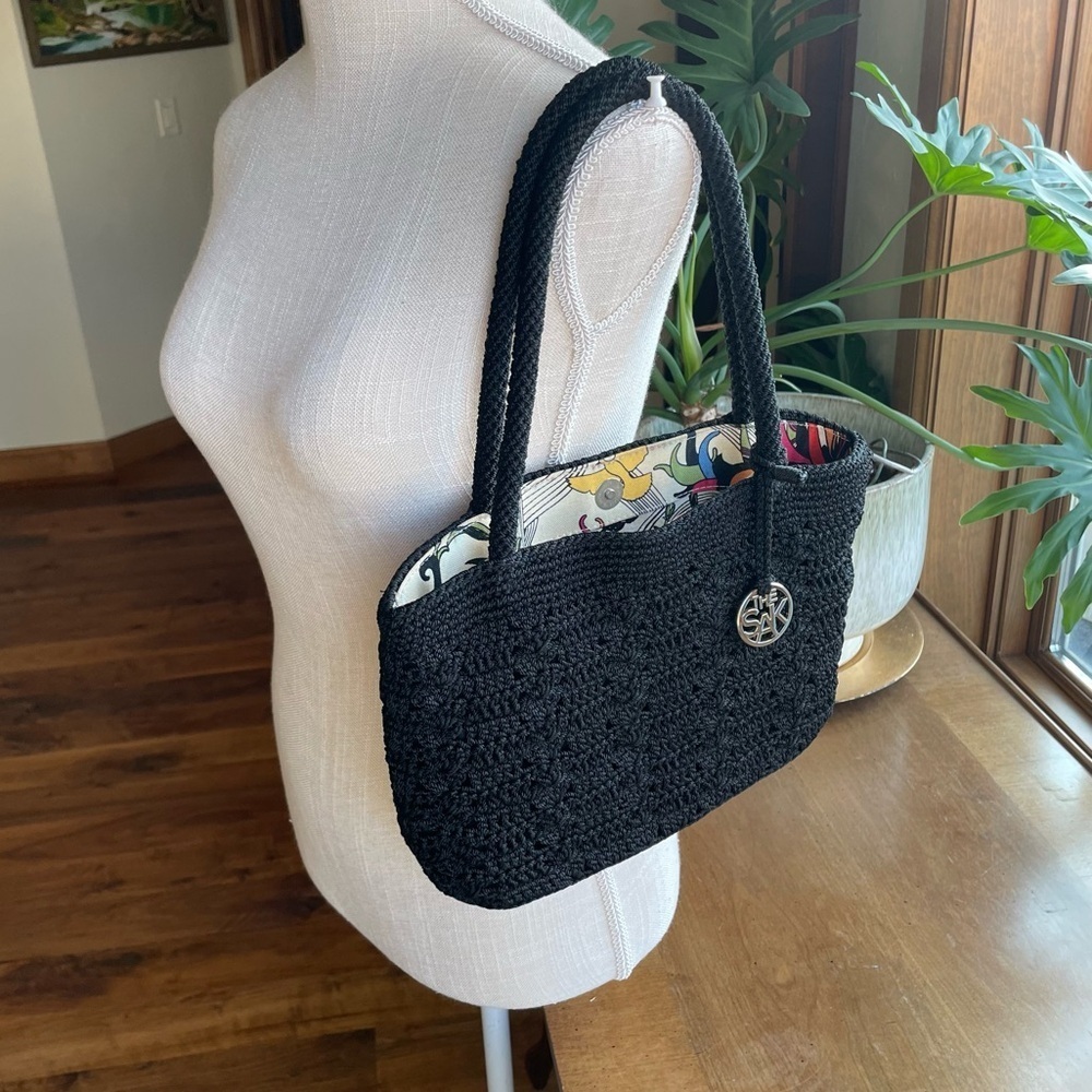 The Sak Black Crochet Woven Macrame Shoulder Bag - Picture 12 of 12